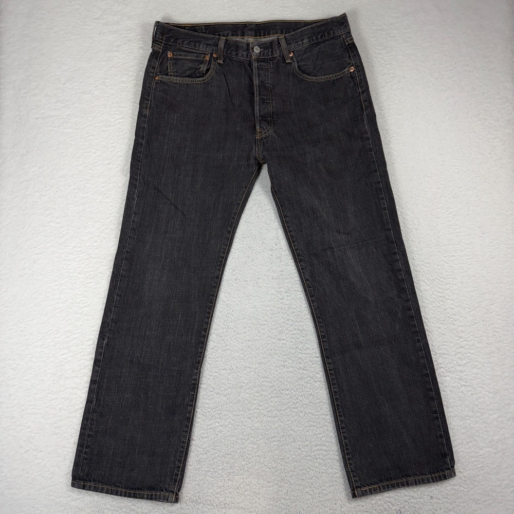 Levi's 501 Mens Black Straight Leg Button Fly Jeans 36x32 (34.5x29) Western Work
